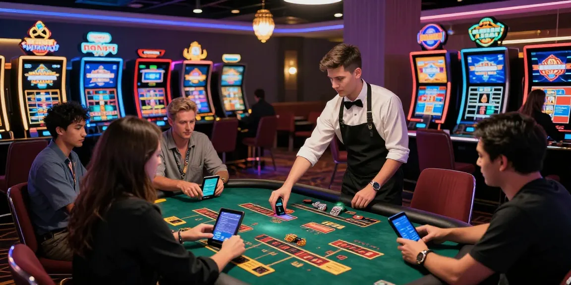 Players engaging at a credit card casino table with vibrant atmosphere and diverse games.